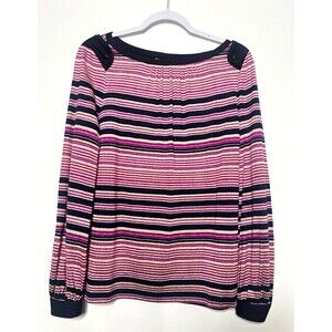 Tory Burch Top Womens Small Long Sleeve Purple Striped Silk Blouse